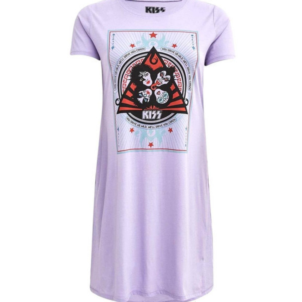 Torrid 1 (1X, 14/16) Purple KISS Rock‎ Split Sides Long Tunic Dress T Shirt Tee